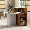 Reception Desk Small Retail Checkout Counter with Lockable Drawer and Open Shelves Wooden Front Desk Reception Counter Oval Desktop &amp L Counter for Store Office Lobby Salon (Brown)