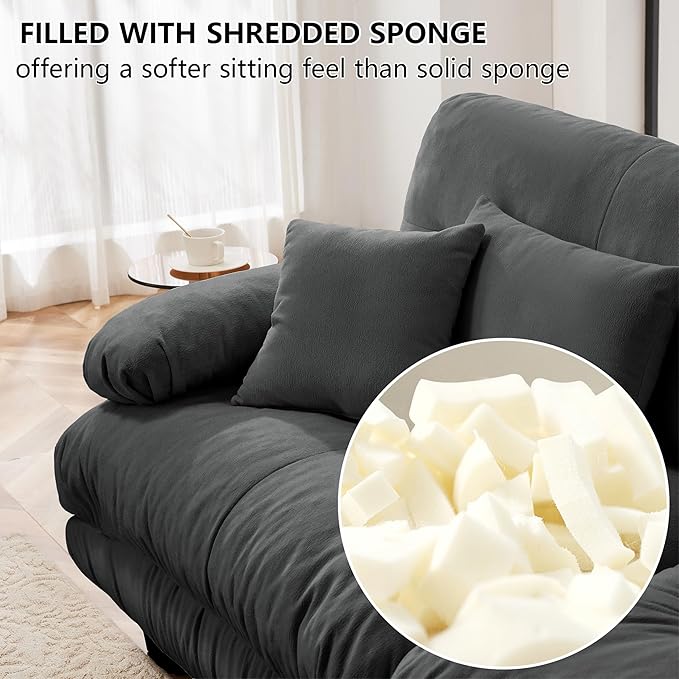 Modular Sectional Sofa Comfy Sofa Cloud Couch 3 Seater Couch for Living Room Modern Oversized Sleeper Deep Seat with 5 Pillows Chenille Gray