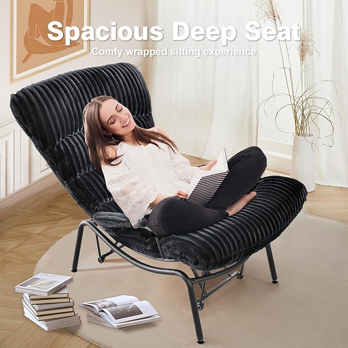 ovios Rocking Chair with Ottoman Glider Recliner with Footrest Lazy Accent Armchair with Comfy Cushion for Living Room Bedroom Office Cloud Plush Corduroy Black