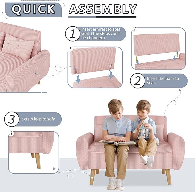 Shintenchi Small Modern Loveseat Couch Sofa Mid Century Fabric Upholstered 2-Seat Sofa Couch Love Seats Furniture for Small SpaceLiving RoomStudioApartment with 2 Pillows Pink