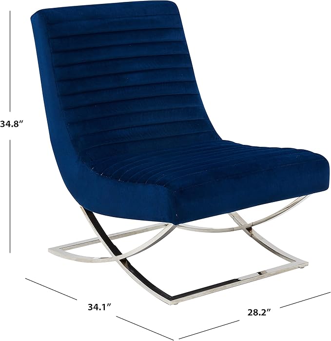 SAFAVIEH Couture Home Collection Ramsay Navy Tufted Velvet Upholstered Living Room Bedroom Office Lounge Accent Chair SFV4761A
