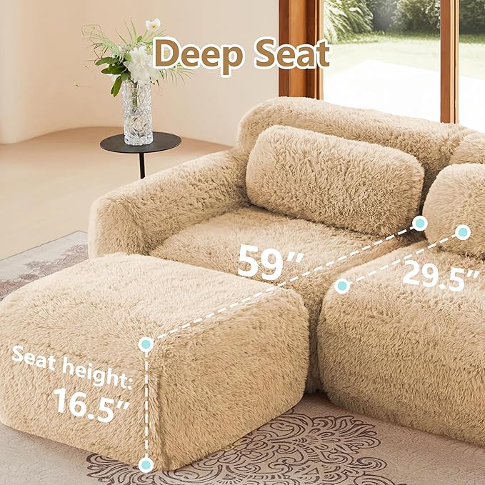 Boneless Couch Modular Sectional Sofa Comfy Cloud Couch No Assembly U Shaped Couches 149 Modern Sectional Couches for Living Room Deep Seat 4 Seater Couches Floor Sofas Anti-SlipKhaki