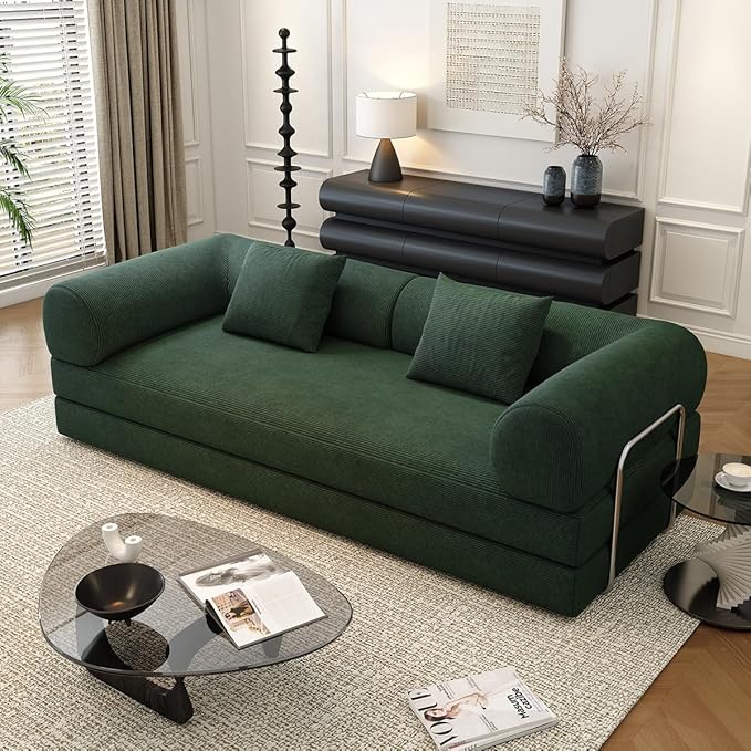 78.8 Modular Sofa Bed - 4-in-1 Convertible Design with Corduroy Fabric and High Density Sponge Removable Cover and Fixed Frame