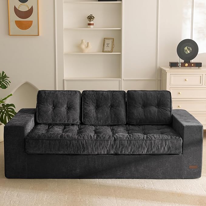 MAXYOYO Boneless Sofa Couch 75 Oversized Loveseat Sofa Tufted Floor Couch Bean Bag Chair for Living Room Bedroom Apartment Sofa in a Box No Assembly Needed Black