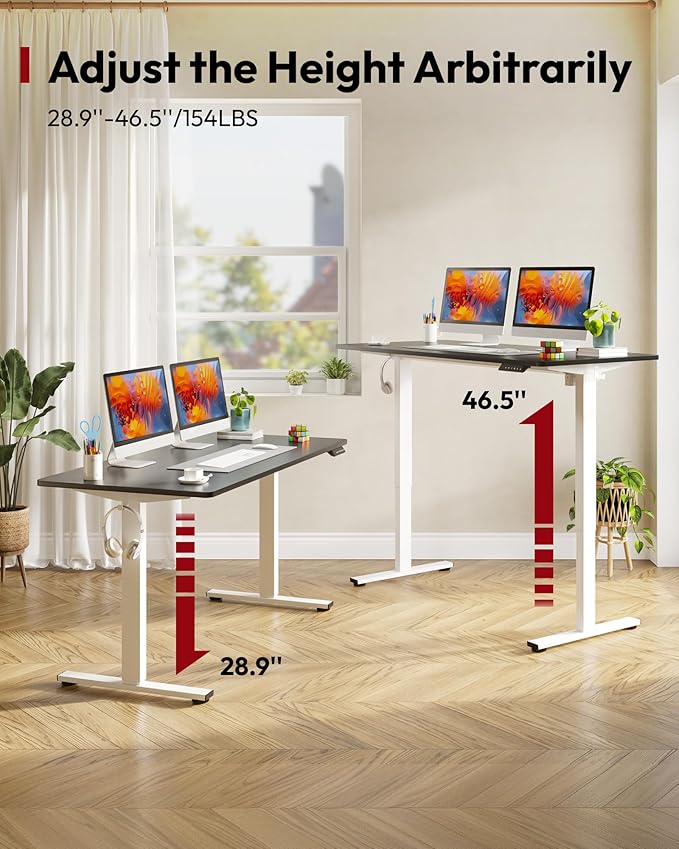 SANODESK Electric Standing Desk 48 x 30 Inches Whole-Piece Desktop Height Adjustable Stand Up Desk w/6-Button Controller Ergonomic Computer Desk for Home Office White Frame + Black Tabletop