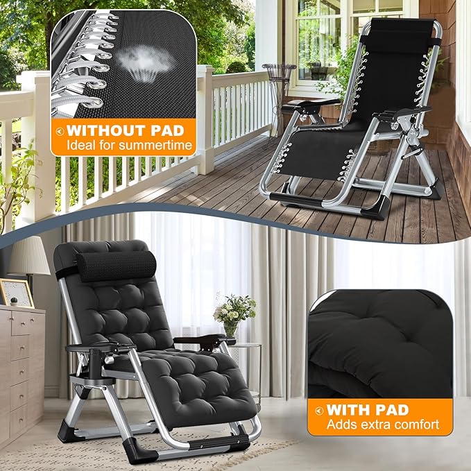 LILYPELLE Comfy Folding Chair Folding Lounge Chair for Bedroom and Living Room Folding Reclining Patio Chairs with Removable Cushion for Indoor Outdoor