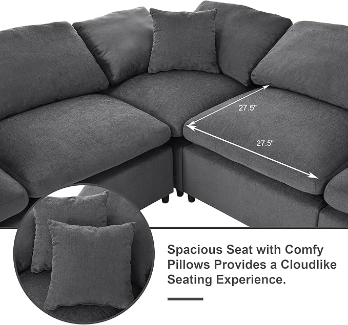129.3 Oversized Modular Sectional Sofa U Shaped Couch with Movable Ottoman Large 7 Seater Corner Sofa for Living Room Office Spacious Space Grey