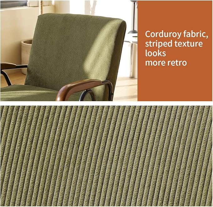 Fabric Armchair Modern Accent Chair High Back Living Room Chairs with Metal Legs and Soft Padded Sofa Chairs for Home Office Bedroom &amp Dining Room Green