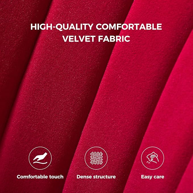 HULALA HOME Dining Chairs Set of 2 Velvet Upholstered Kitchen &amp Dining Room Chairs with Metal Legs Vanity Chair Armless Side Chairs for Living Room Bedroom Restaurant Channel Curved Backrest Red