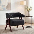 STHOUYN Leather Accent Chairs Barrel Chair with Solid Wood Frame Mid-Century Modern Wooden Armchair with Wraparound Back Comfy Office Reading Chair for Living Room Bedroom (1 Black)
