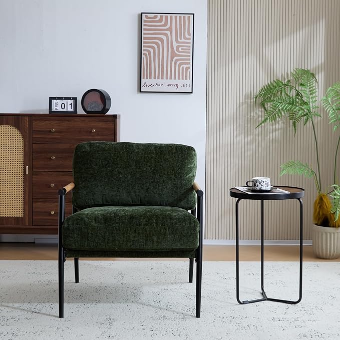 Modern Accent Chair Lounge Arm Chair Upholstered Armchair with Plush Cushions Single Chairs with Metal FrameWooden Armrest - Perfect for OfficeLiving RoomBedroomGreen