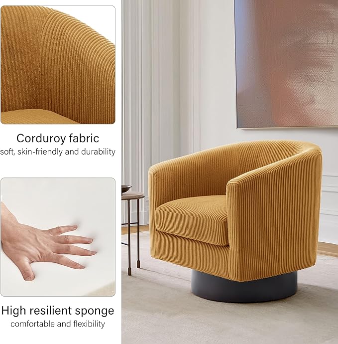 Swivel Barrel Accent Chair Modern Round Corduroy Fabric Arm Chair for Living Room Bedroom Comfy Club Reading Chairs for Adults (Corduroy Orange Set of 4)
