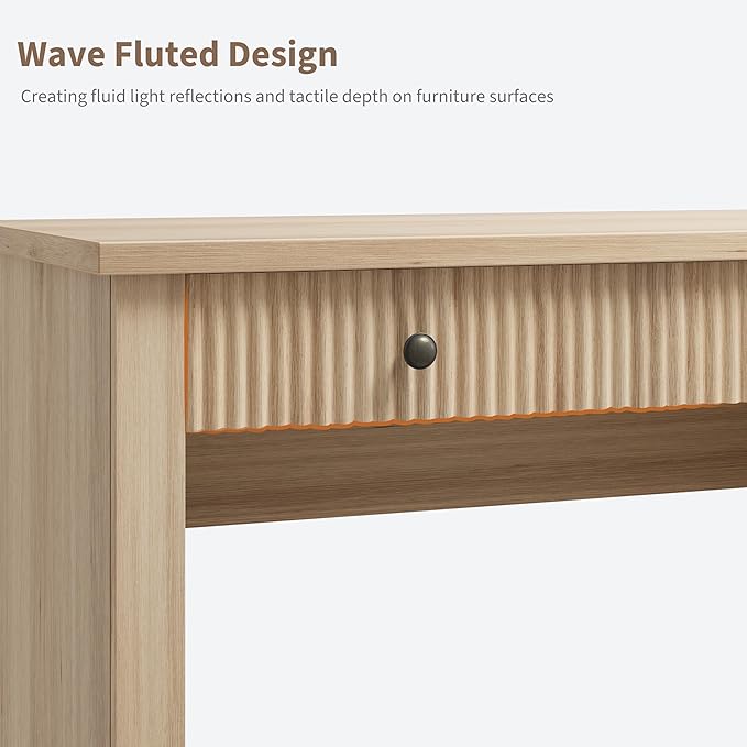 IDEALHOUSE 54 Inch Modern Executive Desk with Charging Station USB-C/A &amp 6.56ft Cord - Fluted Office Desk with File Drawers Computer Desk for Home Office Burlywood