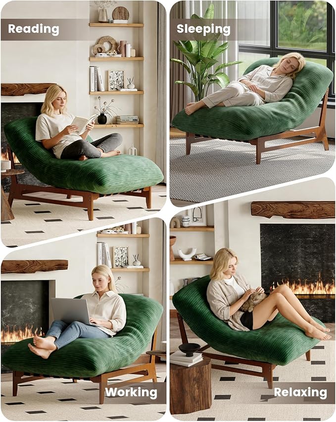 AODAILIHB 47'' Oversized Living Room Chair with Solid Wood Frame 3-in-1 Convertible Lounge Chair with Removable Plush Cushion Modern Upholstered Accent Chair for Living Room Reading Room Green