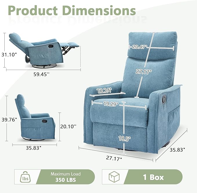 cinkehome Swivel Rocker Recliner Chair with Heated Massage Rocking Reclining Chairs for Nursery Small Spaces High Back Side Pocket