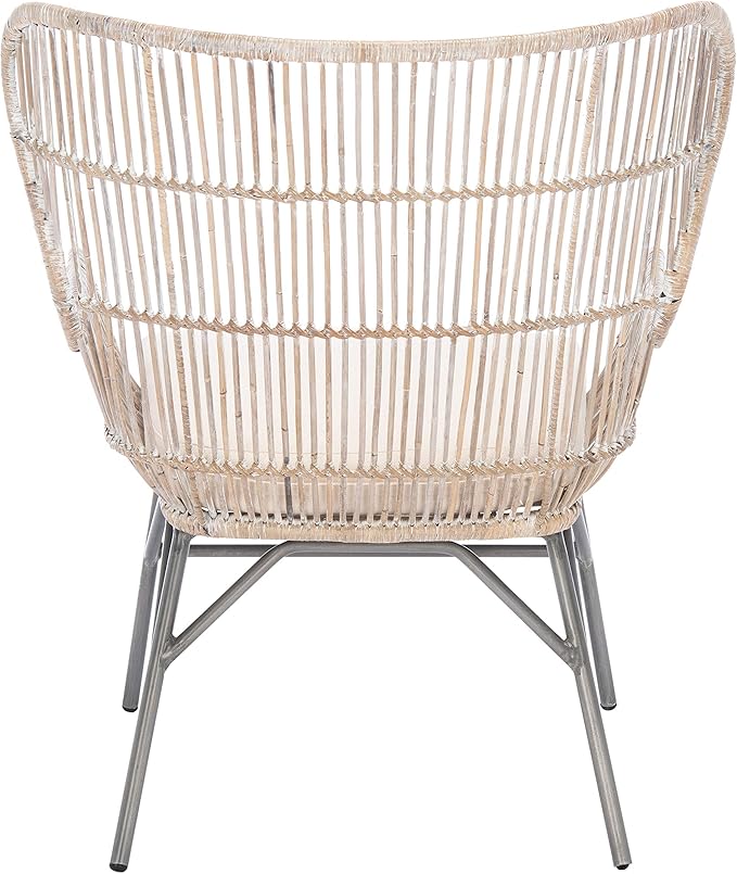 SAFAVIEH Home Collection Lenu Rattan Cushion Accent Chair Grey White Wash/Black (ACH6510A)