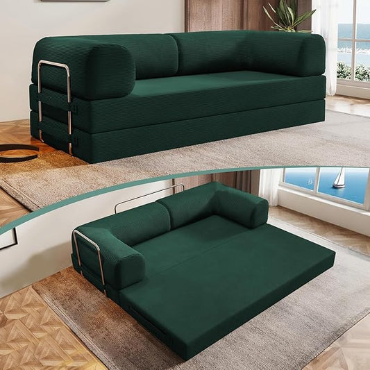 78.8 Folding Convertible Sofa Bed 4-in-1 Floor Sofa Modular Futon CouchPull Out Couch Memory Foam King Size Sofa BedNo Assembly Needed Boneless Couch for Living Room（Green）
