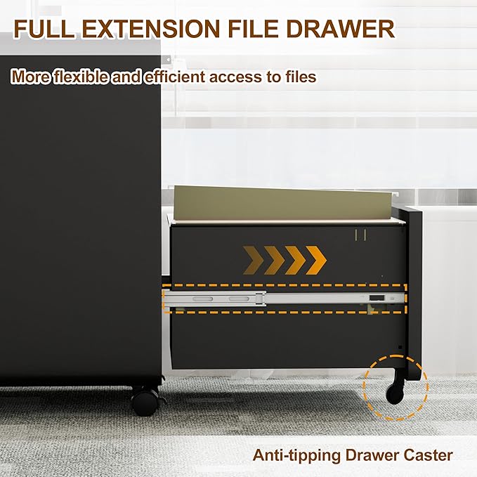 2 Drawer File Cabinet with Lock and 4 Keys Mobile Metal Filing Cabinet File Cabinets for Home Office Under Desk Pre-Assembly File Drawer Letter/Legal/A4 Hanging File Folders