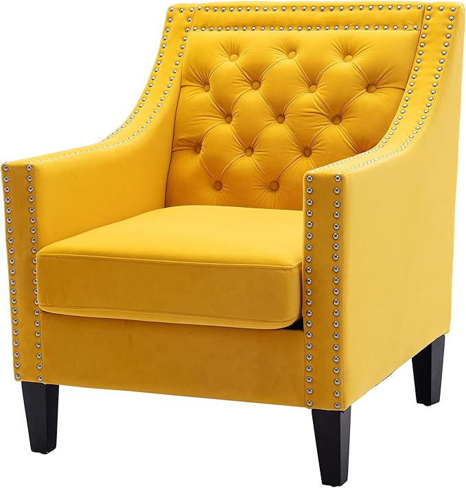 Accent Armchair Living Room Chair with Nailheads and Solid Wood Legs