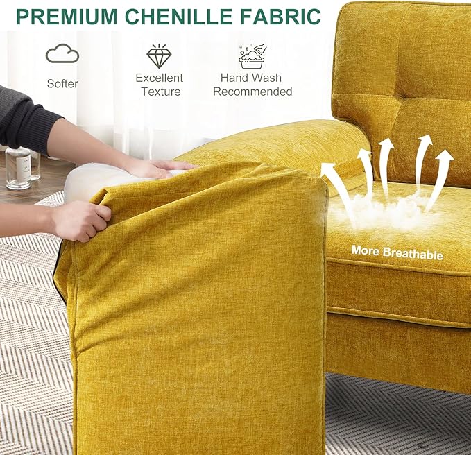 PARKOL 82in L Shaped Sectional Couches Small Lounge Sofa Home Sectional Couches for Living Room Set Clearance Set Couch for Small Space Apartment Yellow Chenille Fabric