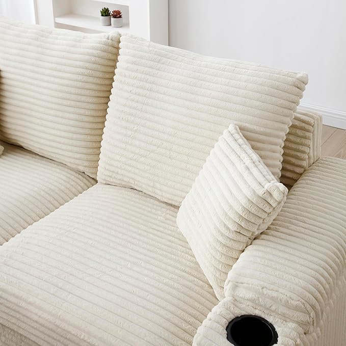 70.8 W Luxurious Corduroy Loveseat with Ottomans - Plush and Cozy Modular Sectional Sofa Set with Pillows Rack for Cozy Reading Compact Living Room (Beige &amp Two Seats)