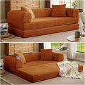 Folding Convertible Sleeper Sofa Bed Corduroy Upholstered Boneless Couch with Pillows Modular Floor Sofa Compression Couch for Living Room No Assembly Required (Orange)