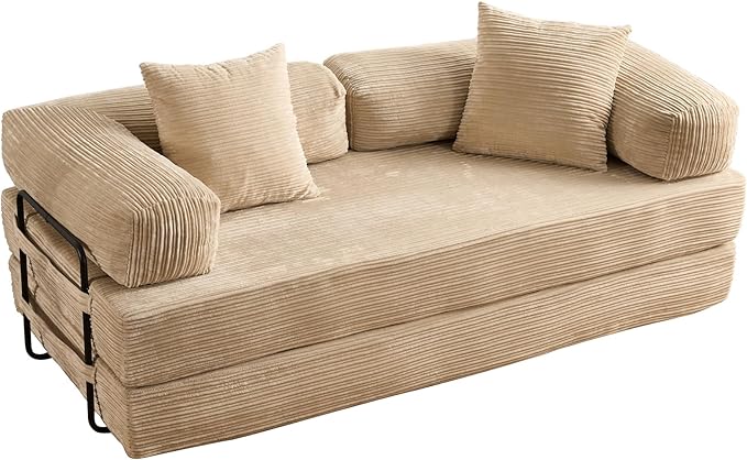 4-in-1 Folding Sofa Bed 78 Oversized Corduroy Sleeper Chair Convertible Loveseat to Floor Bed with Storage Pockets Boneless Design for Living Room Bedroom &amp Small Spaces