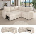86 Inch Sectional Sleeper Sofa 5 Seat L Shaped Sleeper Sectional Couch with Pull Out Bed Convertible Sofa Bed with Storage for Living Room Apartment Modular Cloud Couches Beige