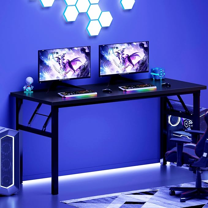 Need Office Computer Desk - 54.3L Sturdy and Heavy Duty Folding Laptop TableWriting Table/Home Office Desk/Sewing TableNo Assembly Required (Black) AC5CB138