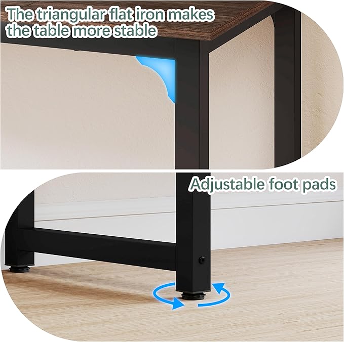 NSdirect Large Office Desk for Home Office Large 63” Computer Desk Table Wide Writing Study Desk for 2 Person Metal Sturdy Frame Thicker Steel Legs Black Chocolate