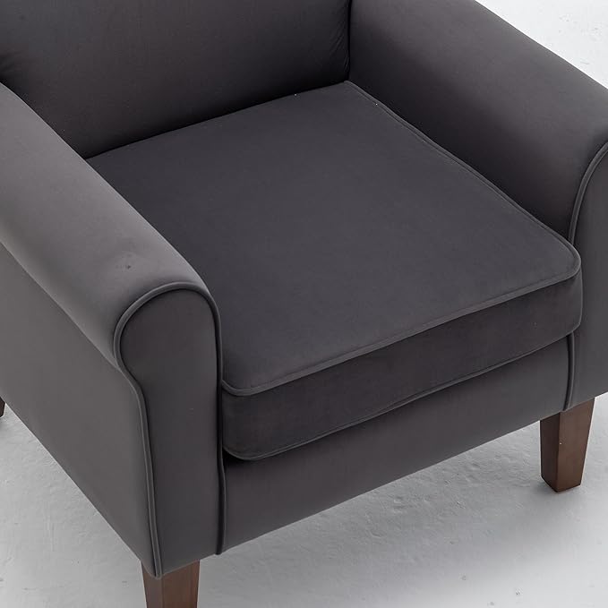 Classic Accent Armchair with Birch Wood Frame and Comfortable Rolled Armrests Arm Chairs for Living Room Bedroom and Office Decor Grey