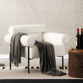 White Boucle Accent Chair Armchair Modern Accent Chair Oversized Leisure Reading Arm Chair Single Sofa for Living Room