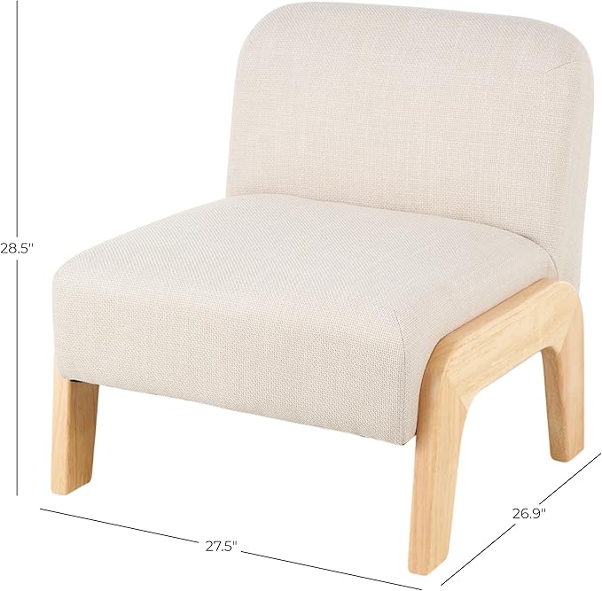 Deco 79 Polyester Living Room Accent Chair Square Boucle Side Chair with Brown Wooden Legs Corner Chair 27 x 28 x 29 Beige