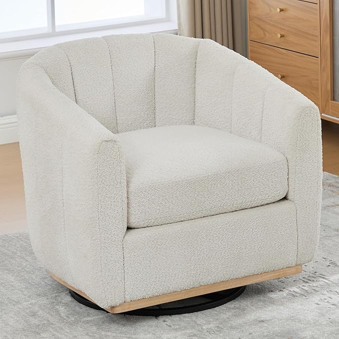 Aoiy &amp Wifon 32.33 W Swivel Accent Barrel Chair Round Living Room Swivel Chair Boucle Ivory