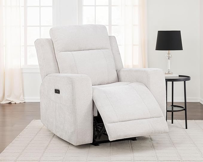 Coaster Home Furnishings - Kennett - Chenille Upholstered Power Recliner Chair with Push-Button Mechanism Built-in Ports Padded Headrest - Living Room - Ivory - 610153P