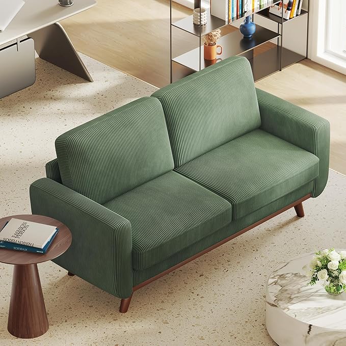 Vesgantti 68 Loveseat Sofa - Green Comfy Corduroy with Spring Cushion Solid Wood Frame Modern Deep Seat Bedroom &amp Living Room Office Couch