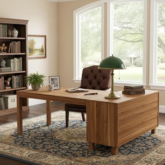 Tribesigns 59 L Shaped Desk with File Cabinet Executive Office Desk with Storage Shelves Modern Wood Computer Desk Coner Writting Desk for Home Office Work Study (Rustic Brown)
