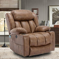 360° Swivel Glider Rocking Recliner Chair Overstuffed Manual Massage Recliner with Heat and Vibration Single Modern Sofa Home Theater Seating for Living Room USB Ports/Cup Holders (Brown)