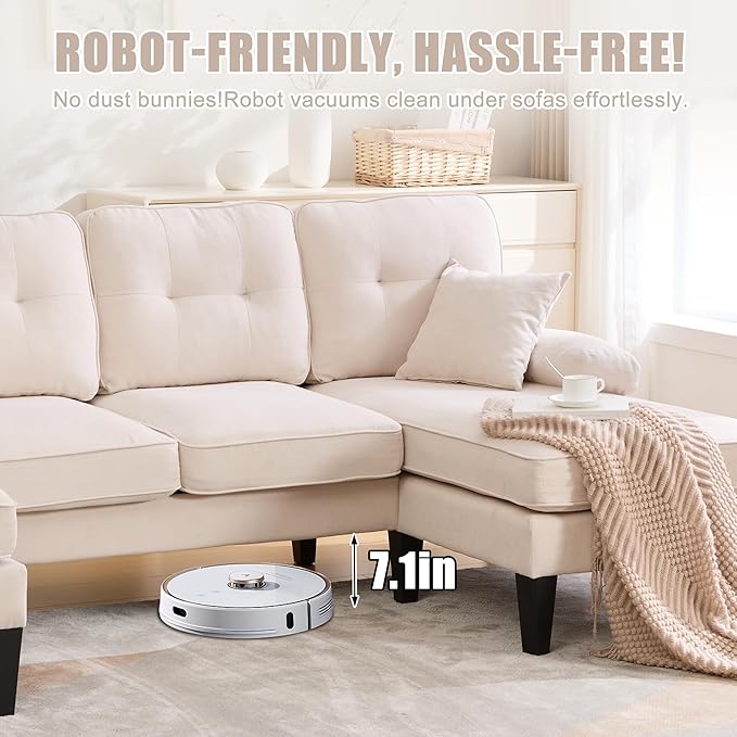 100'' U-Shaped Sectional Sofa with Double Chaise Minimalist 4-Seater Couch with 2 Pillows Sofa Set with Arm &amp 2 Side Pocket for Living Room Apartment (Beige)