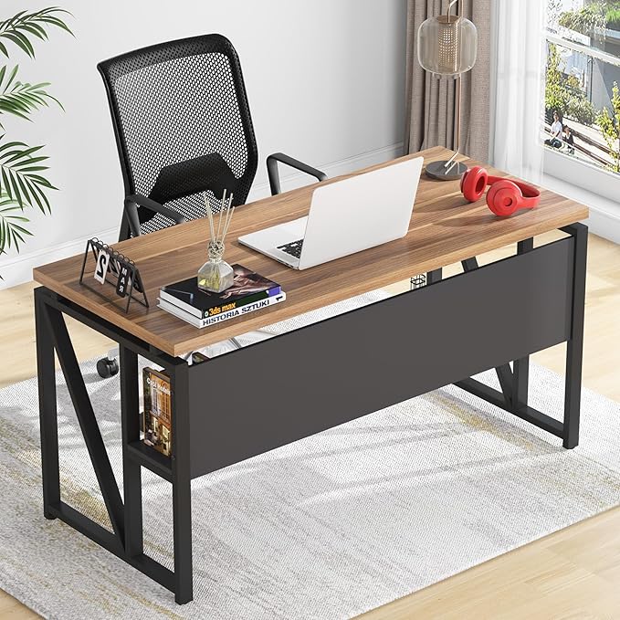 Tribesigns 55-inch L Shaped Desk with Drawer Cabinet Executive Computer Desk and lateral File Cabinet 2 Piece Home Office Furniture with Drawers for Hanging File Doors with Locks (Brown 55 inches)