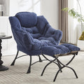 HOMEFUN Lazy Chair with Ottoman Bedroom Chairs for Adults Modern Lounge Accent Chair with Armrests Ergonomic Footrest for Small Spaces Comfy Reading Chair for Living Room Bedroom Office Navy