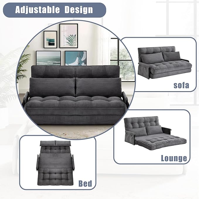 5-Position Adjustable Floor Sofa CouchMulti-Functional Bean Bag BedFoldable Lazy Sofa Sleeper Bed with ArmrestIdeal for Reading and Playing (Dark Grey)