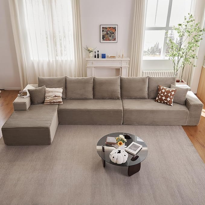 Cloud Modular Sectional Sofa for Living Room167x69.7 Oversized L-Shaped Couch with 7 PillowsBig Comfy Couches SetFluffy Deep-Seat Corduroy Sofa with ChaiseNo Assembly (CamelLeft-Facing Chaise)