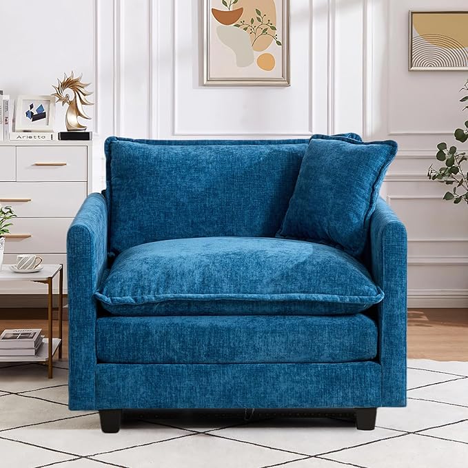 Sofa Couch for Living RoomModern Modular Sectional Sofa 1-Seat 42.1 Chenille Removable Memory Foam Sofa with 1 Throw Pillow for Bedroom ApartmentBlue