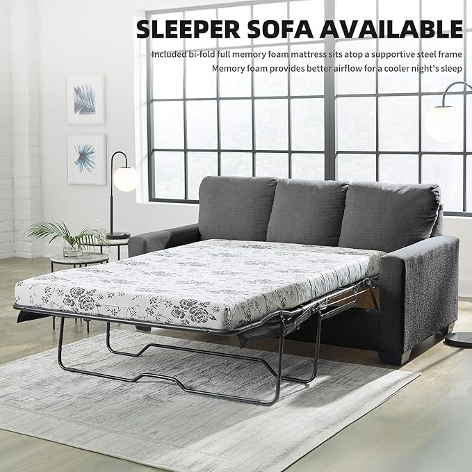 Signature Design by Ashley Rannis Casual 2-in-1 Sofa Sleeper with Folding Gel Memory Foam Mattress Full Gray