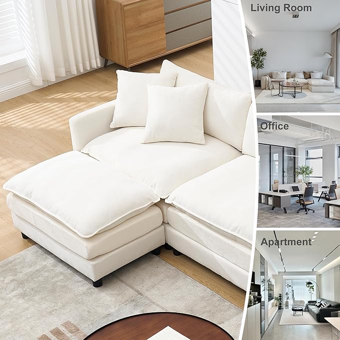 Oversized Modular Sectional SofaSofa Couch with Movable Ottoman Deep SeatSoft Chenille Corduroy Cloud Couches for Living Room ApartmentOffice(Beige 3+1 L)