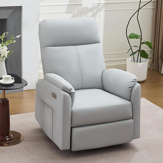 Power Glider Recliner Nursery Rocking Chair with USB Ports Glider Chair with Lumbar Pillow for Living Room Glider Swivel Recliner Chair for Nursery(Gray)