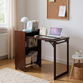 Bamboo Fold Out Desk with Storage Mid Century Hideaway Desk for Small Spaces Folding Computer Desk for Home Office Bedroom Apartment Space Saving