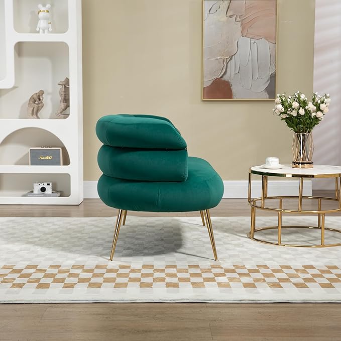 50”Velvet Accent Chair Loveseat SofaMid Century Modern Accent Arm Chair with Golden feetComfy Upholstered Leisure Couch with Wooden Framefor Living RoomBedroomApartment (Green)