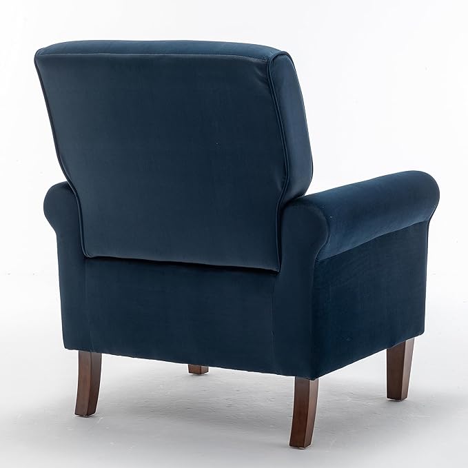 Classic Accent Armchair with Birch Wood Frame and Comfortable Rolled Armrests Arm Chairs for Living Room Bedroom and Office Decor Blue